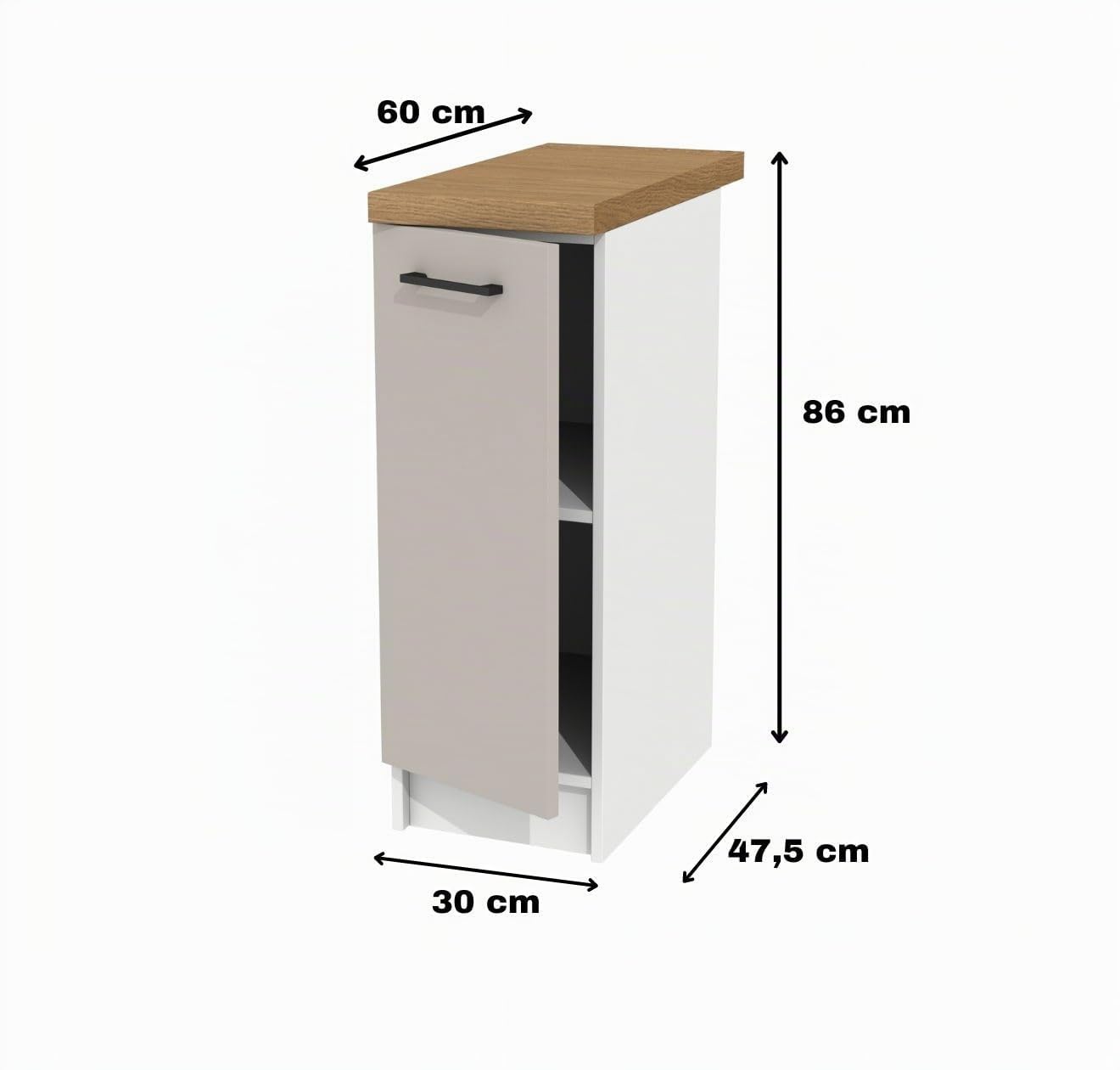 Kompakter Küchenschrank mit Arbeitsplatte – 30 cm Breite - langlebig - vielseitig kombinierbar - einfacher Selbstaufbau - ideal für kleine Küchen und Moderne Küchenlösungen