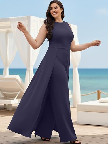 Image of KOH KOH Womens Sleeveless Flattering Dressy Long Pant Cape Elegant Jumpsuit