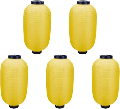 提灯 ちょうちん 長型 白 防水 お祭り 10インチ パーティー イベント 結婚式 装飾用 盆提灯 新年春節 居酒屋 飾り用 燈籠 デコレーション インテリア 5個セット 和風提灯 折りたたみ提灯 DIY提灯 (イエロー2,27*39cm)
