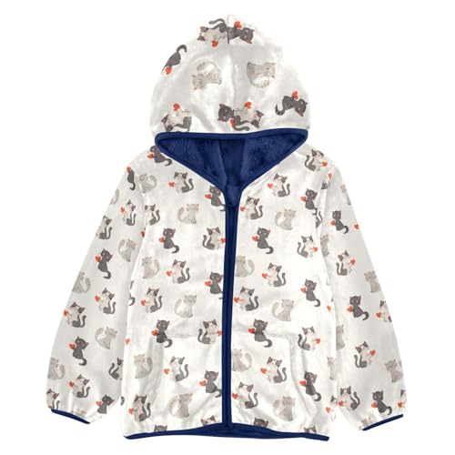 Cute Colorful Kittens Girls Fleece Jacket Girls Fall Jacket Girls Zip Up Hoodie Girls Sherpa Jacket 2-10T