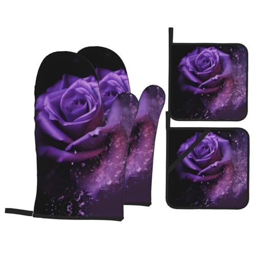Purple Rose Oven Mitts & Pot Holders Set