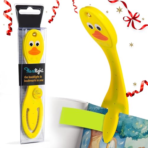 Image of Gifts for Readers & Writers Book Light, Clip On Reading Light for Bed, 2in1 Flexilight & Bookmark, Small & Lightweight with a Soft Glow, 2 Batteries Included, Duck