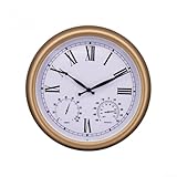 Autilyshop Orologio da parete silenzioso da 38 cm, senza ticchettio, con indicatore di temperatura e umidità, funzionamento a batteria, finitura bronzo, per interni ed esterni, soggiorno, cucina
