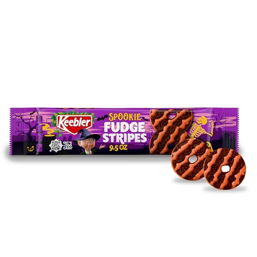 Keebler Spookie Fudge Stripes, Chocolatey Vanilla-Flavored Cookies with Orange Stripes, 9.5 oz Pack