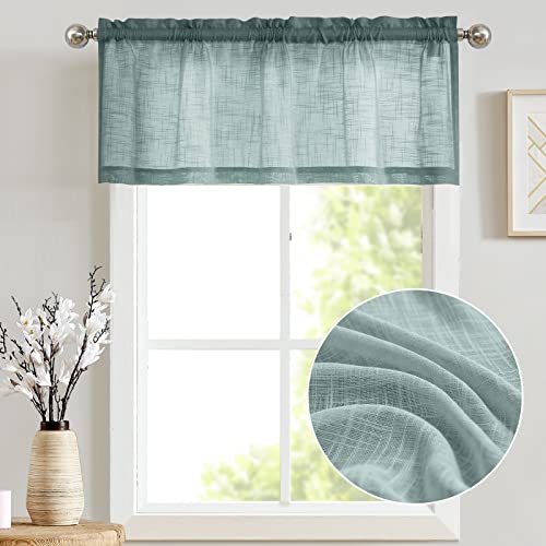 Jinchan Sheer Valance Curtain Linen Textured Valance For Kitchen Living Room Bedroom Voile Window Treatment Light Filtering Farmhouse Country Valance Rod Pocket 1 Panel 16 Inch Length Blue Haze #TOP1