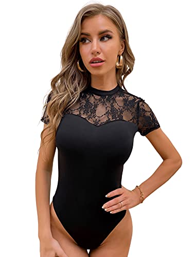 SOLY HUX Damen Elegant Body Spitzenärmeln Bodysuit Schmal Oberteil...