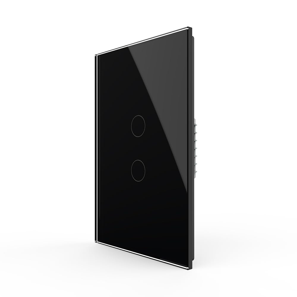 LIVOLO Modern Electrical Light Switch Tempered Glass Panel Single Pole Wall Touch Light Switch with Led Indicator,No Neutral Wire,2 Circles 1 Way (Black)