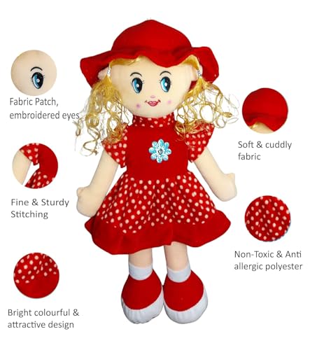 Image of Soft Plush Doll Toy with Teddy Bear Gift Toy and Pillow for Kids, Girls and Adults Cute Stuffed Plush Red Doll (45 cm)