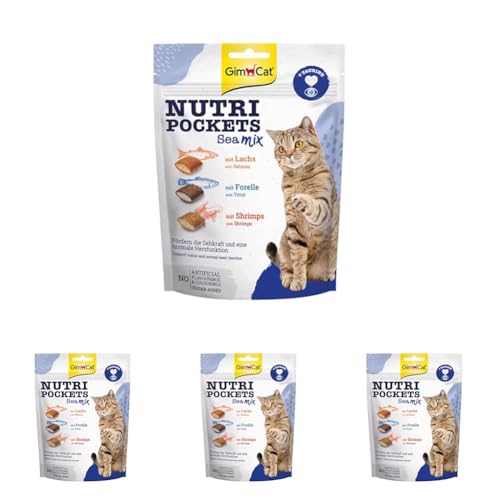 GimCat Nutri Pockets Sea Mix - Snack croccante per gatti con ripieno cremoso e ingredienti funzionali - 1 sacchetto (1 x 150 g) (Confezione da 4)