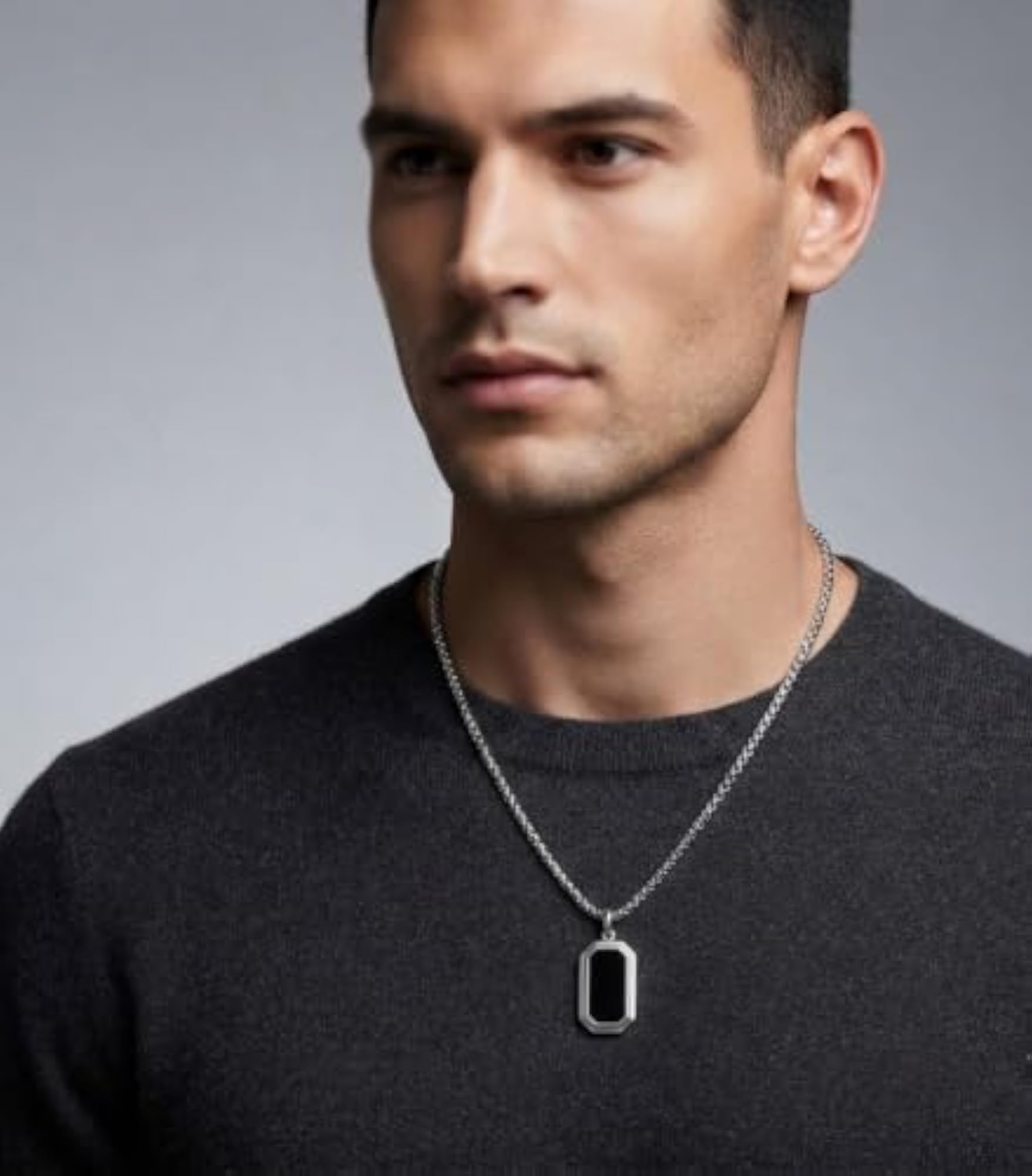 Men's Geometric Black Silver Stainless Steel Pendant Necklace