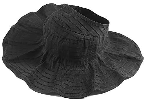 Foldable Empty Top Sun Cap,Summer Outdoor Wide Brim Sunscreen Beach Hat Ponytail Visors Black #TOP4