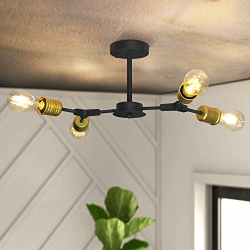 CBJKTX Plafonnier Vintage Plafonnier Noir Rétro E27 4 Flammes Lampe De Couloir Lampe De Salon Industriel Lustre En Métal Style Rustique pour Chambre Cuisine Balcon Allée (sans ampoule) Cover