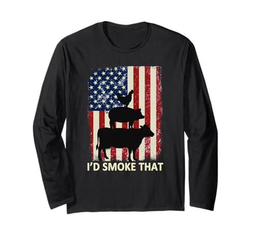 I'd Smoke That American Flag Funny BBQ Grill Long Sleeve T-Shirt