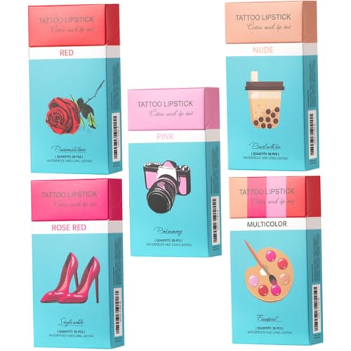 Beaupretty 1セット リップグロス 口紅綿棒 ポータブルリップティントステイン ノンスティック リップスティック 綿棒口紅 ノンスティックリップティント 鉱物油を混ぜた綿棒 5箱