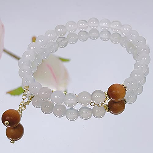 Mala en bois agate et cristal : bracelet feng shui de prière bouddhiste vintage