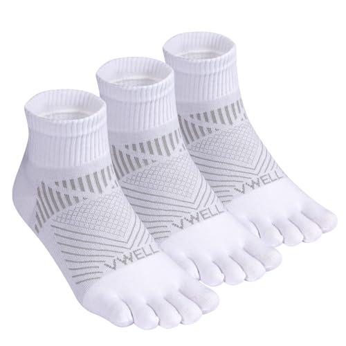 VWELL Toe Socks for Men and Women COOLMAX Five Finger Socks Athletic Running Socks Quarter Ankle Toe Socks (3Pairs)