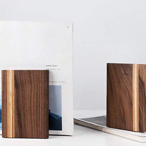 Sujetalibros de Madera de 2 Piezas con Base de Metal, Soporte de Libro Resistente con Puntos Antideslizantes para Escritorio de Oficina o estantes, sujetalibros Decorativo