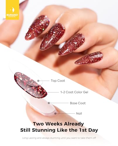 BURANO Glitter Gel Esmalte de Uñas LED UV Deep Red LP28 miniatura 3