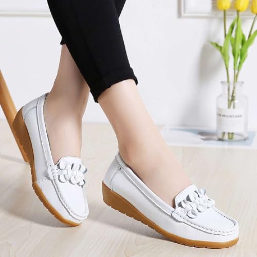 Image of Women's Genuine Leather Platform Loafers Classic Casual Comfort Slip-On Shoes Soft Sole Dress Shoes