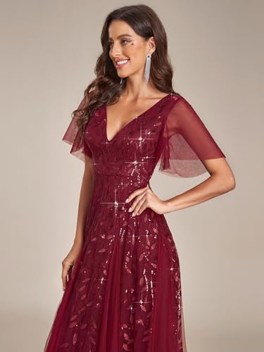 Image of Ever-Pretty Women's Sequin Formal Dresses Evening Gown Sparkly V-Neck Short Sleeve Floor Length Mother of The Bride Dress 736
