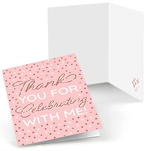 Image of Big Dot of Happiness Pink Rose Gold Birthday - Happy Birthday Party Thank You Cards (8 count)