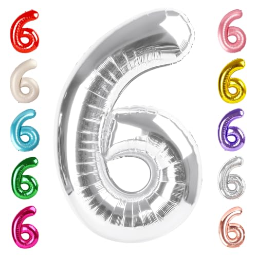 Image of 6 Balloon Numbers Birthday Decorations, 40In Silver Balloons for Men Women | Eye-catching Appearance, Perfect Decorative Centerpieces, Convenient Self-sealing Structure, Widely for Various Occasions
