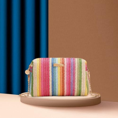 Rainbow Knitting Shoulder Bag Crochet Crossbody Bag Summer Beach Chain Bag Women Handbag for Outdoor Shopping Traveling3