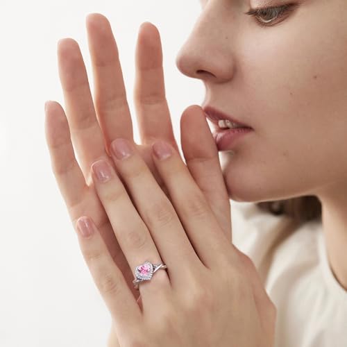 Promise Ring for Her 925 Sterling Silver Created Ruby Blue Sapphire Emerald Diamond Heart Promise Wedding Engagement Ring for Mom Wife Girlfriend Her Anniversary Mother's Day4