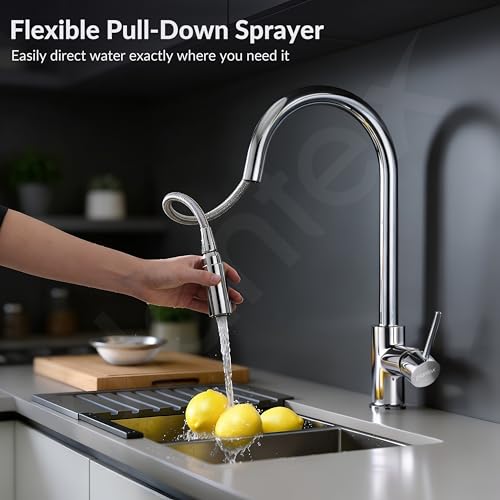 Image of Plantex Pull-Down Kitchen Sink Tap /304 Stainless Steel Sink Tap for Kitchen Basin with 360⁰ Swivel Spout /Kitchen Sink Faucet- (1062, Chrome)