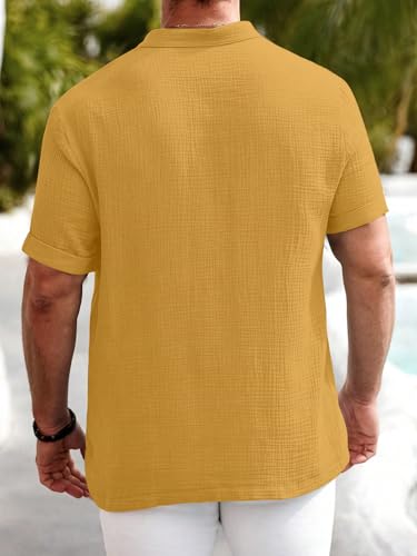 Image of Men Shirt | Black Textured Cotton Blend | Regular Fit Casual Shirt | Half Short Sleeve | Mandarin Chinese Collar | Button Down | Summer Office Wear | Stylish Shirt for Men