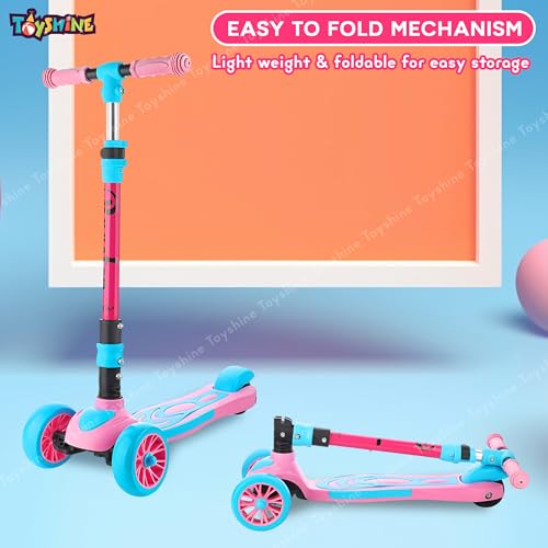 Image of Toyshine 3 Wheel Rooster Runner Scooter with Anti Slip ABS Base Aluminium Structure Height Adjustable Handlebar Max Load 45kg for Boys and Girls Ages 4 and Above - Pink