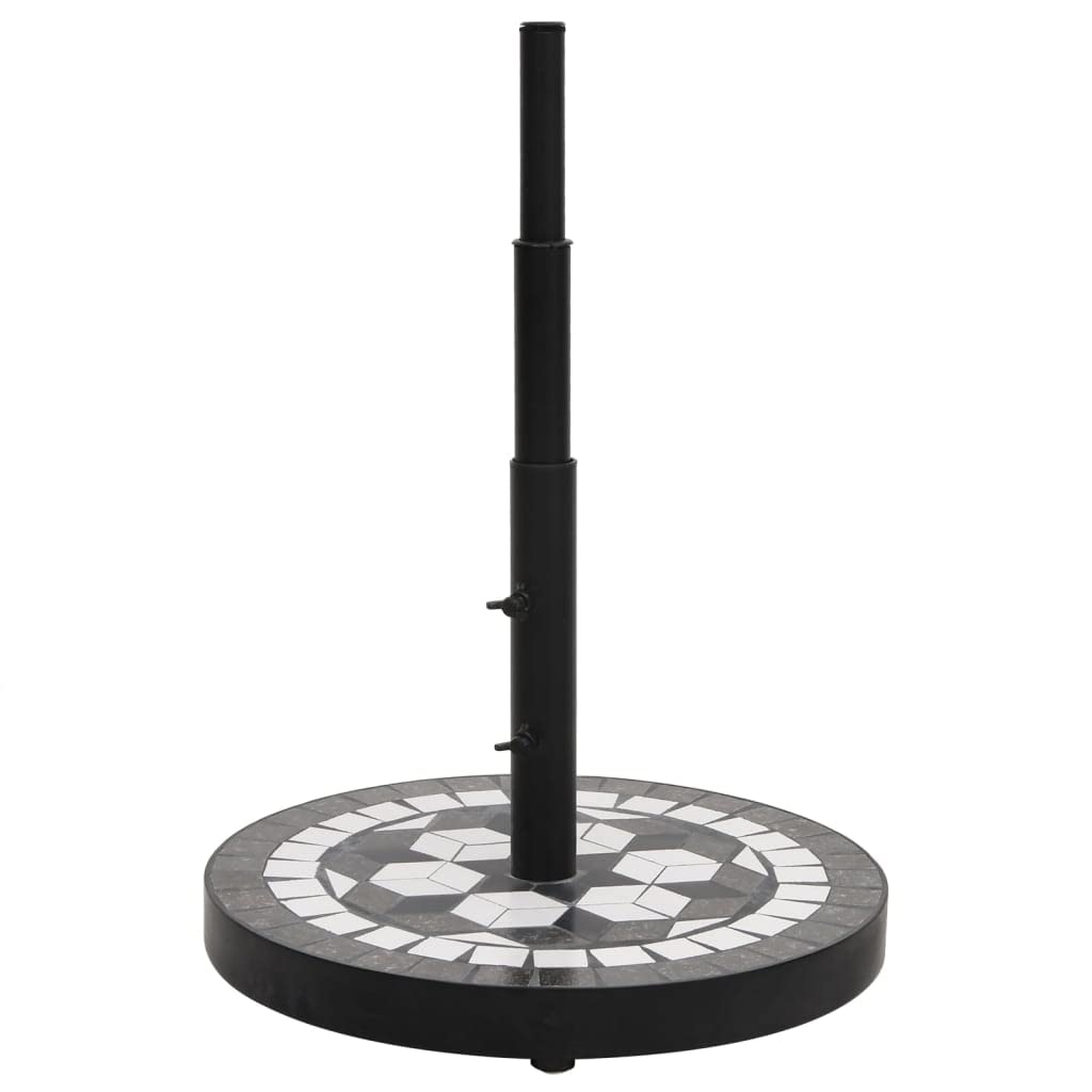 Portaombrelloni rotondo nero bianco 12 kg, robusto supporto per ombrellone Patio in ferro con superficie in ceramica, supporto per ombrellone da esterno regolabile per giardino, terrazza e balcone