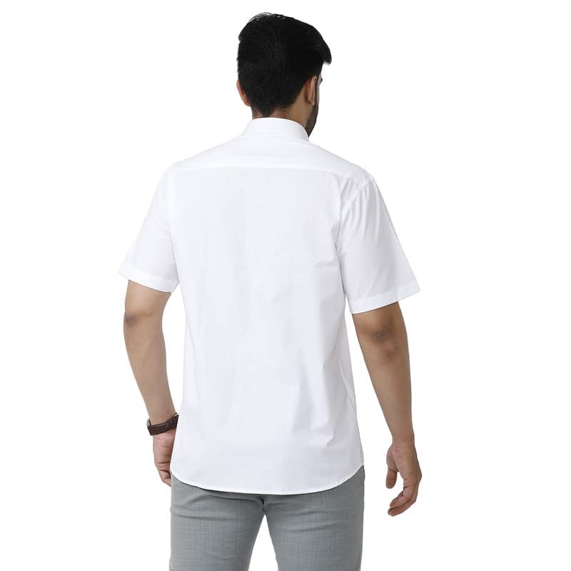 Image of UATHAYAM Lookman Cotton Half Sleeve Solid Slim Fit Trending White Formal Shirt for Men Pack of 1