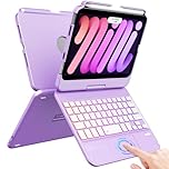 FUWANG Touchpad Keyboard Case for iPad mini 7 A17 Pro 2024 & 6th Generation 2021 8.3 Inch - 360° Rotate 7 Color Backlit Keyboard for iPad with Pencil Holder, Purple