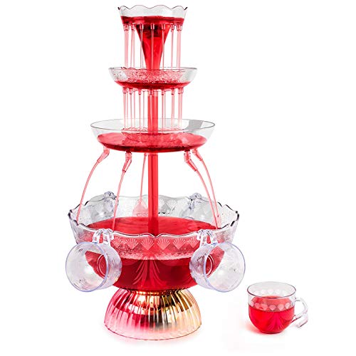 Xgxyklo 3-Stufiger Partybrunnen, LED Leuchtgetränkebrunnen Aus Kunststoff Mit 5 Tassen Für Trinkspiele/Bar/Home-Party Cover