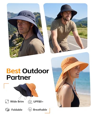 Image of Home Prefer UPF 80+ Sun Hat for Men Women Wide Brim Sun Hat with Neck Flap Summer Beach UV Protection Gardening Fishing Hat