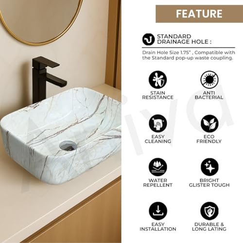 Image of Artiva Ceramic Wash Basin /Tabletop Washbasin For Bathroom,12 inchx16 inch /Small Countetop Bathroom Basin /Table Top Basin For Home,Office,Hotel /Rectangle Glossy Sink (Marmi Beige,12x16 Inch)