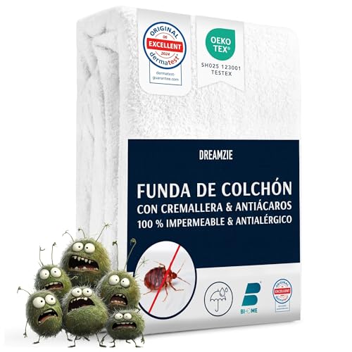 Dreamzie Protector Colchon 90 X 190 X 25 Cm - Cubre Colchon Antichinches Completa 90x190 Con Cierre De Cremallera Para Alergias - Funda Colchon Impermeable