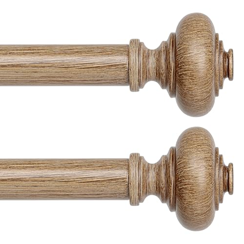 2 Pack Wood Curtain Rods for Windows 48 to 84