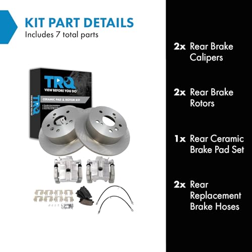 Image of TRQ Rear Brake Pad and Rotor Set Ceramic Rotors Calipers Compatible with 2013-2015 Toyota Avalon 2012-2017 Camry