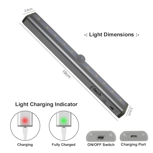 Image of IFITech Motion Sensor Light | USB Rechargeable 10 Led Night Lamp for Home, Kitchen, Wardrobe, Cabinet, Cupboard, Stairs - Aluminium+ABS (Warm White- Pack of 1)