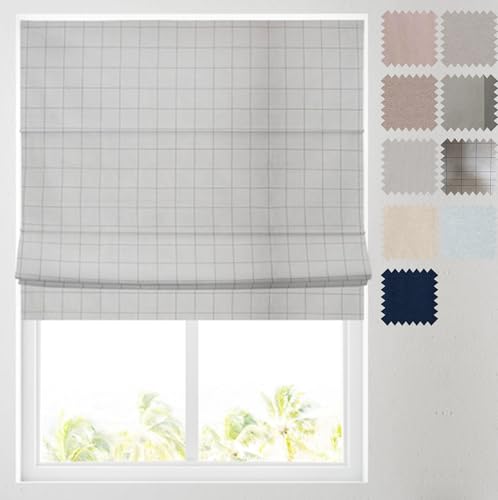 Image of Barnes Blinds - Soft Textured Ara Blackout Roman Blinds -Durable Fittings Easy Fit (Grey Check 61cm)