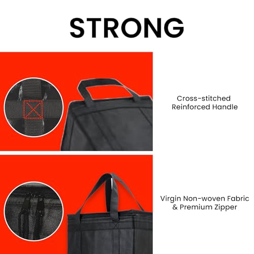 Image of NZ home Insulated Bags for Food Delivery (Medium) Grocery Shopping Cooler Bag, Pizza Delivery, Hot & Cold Catering Tote, Reusable, Foldable & Heavy Duty (2 Pack, Black)