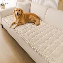 Smiry Non Slip Couch Covers for Dogs, Fuzzy Pet Couch Covers for 2-3 Cushion Sofa Pet Friendly, Soft Sofa Slipcovers Cushion Furniture Protector Washable Apricot, 27.6" x 59"