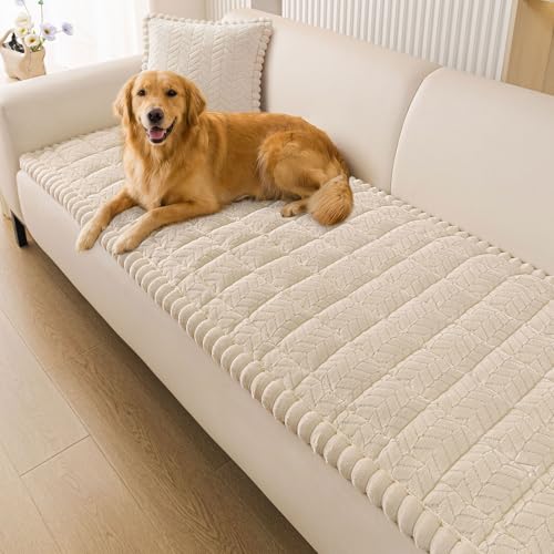 Smiry Non Slip Couch Covers for Dogs, Fuzzy Pet Couch Covers for 2-3 Cushion Sofa Pet Friendly, Soft Sofa Slipcovers Cushion Furniture Protector Washable (Apricot, 27.6