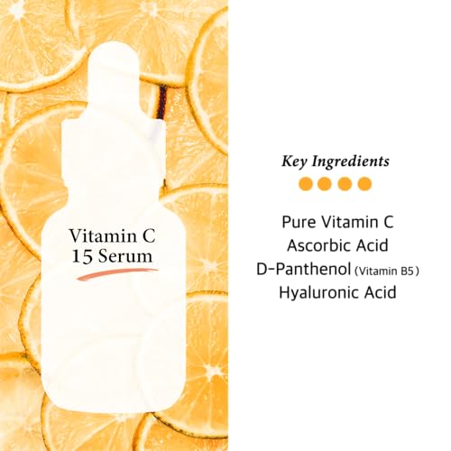 Vitamin C Facial Serum with L-Ascorbic Acid 15% + Vitamin B5 - Korean Skin Care for Fades Age Spots and Sun Damage + Dark Spots and Acne Scars, 1fl oz (30ml)
