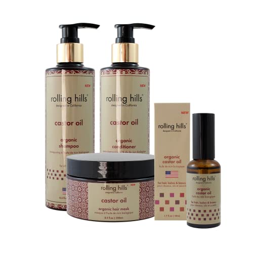 Shampooing & Soin Ricin Accélérateur Croissance Cheveux | Rolling Hills Castor Oil Kit (4 produits) | Shampooing Huile Ricin et Soins Huile Ricin Repousse Cheveux