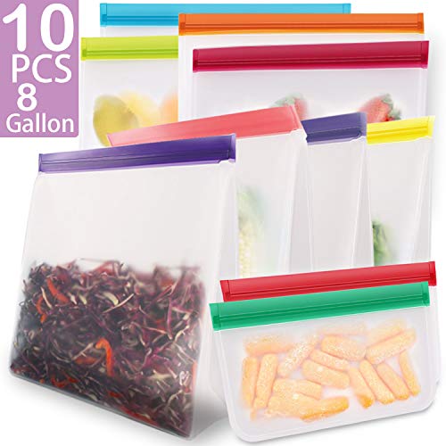 KYONANO Reusable Gallon Bags 8 Pack + Reusable Sandwich Bags 2 Pack, BPA