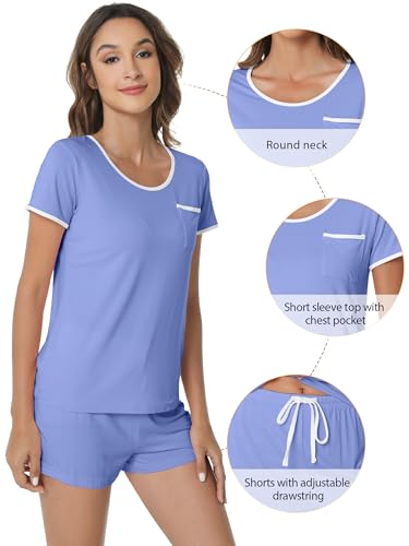 Image of WiWi Viscose from Bamboo Pajamas Set for Women Super Soft Short Sleeve Cooling Summer Plus Size Pjs Sets Sleepwear S-4X