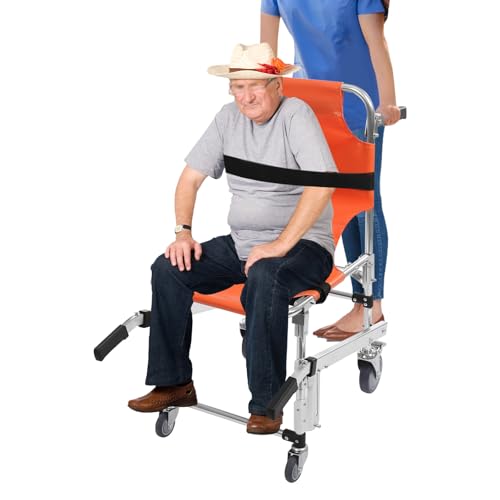 Chaise d'escalier manuelle, pliable, portable, pour escaliers pliables, charge maximale : 160 kg, pour maisons de retraite, pompiers, services de secours (orange)